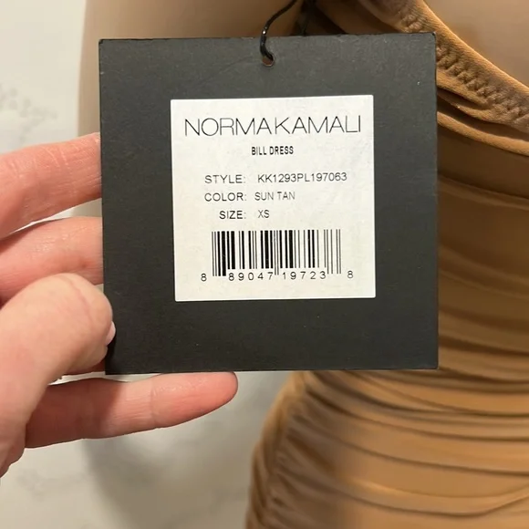 Brand New With Tags Norma Kamali Bill Tan Ruched Dress - Picture 4 of 6